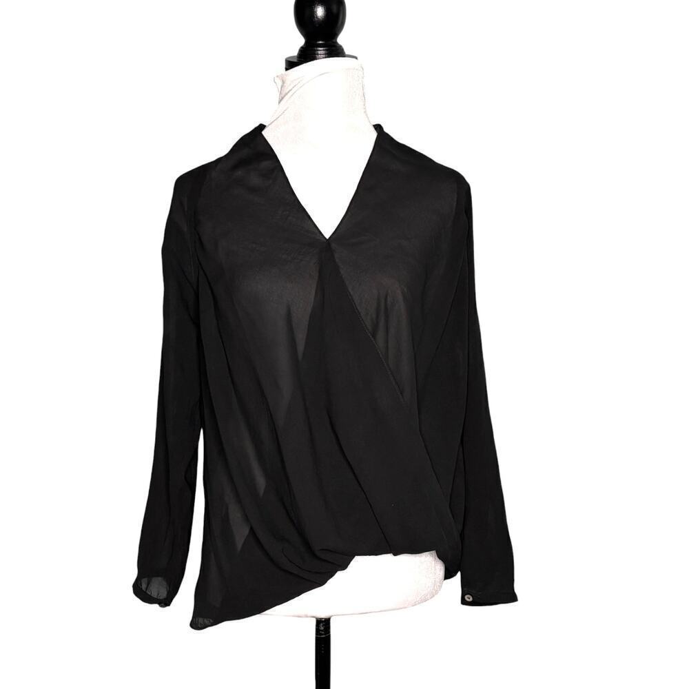 Helmut Lang Crisscross Sheer Long Sleeve Blouse Black Size Large